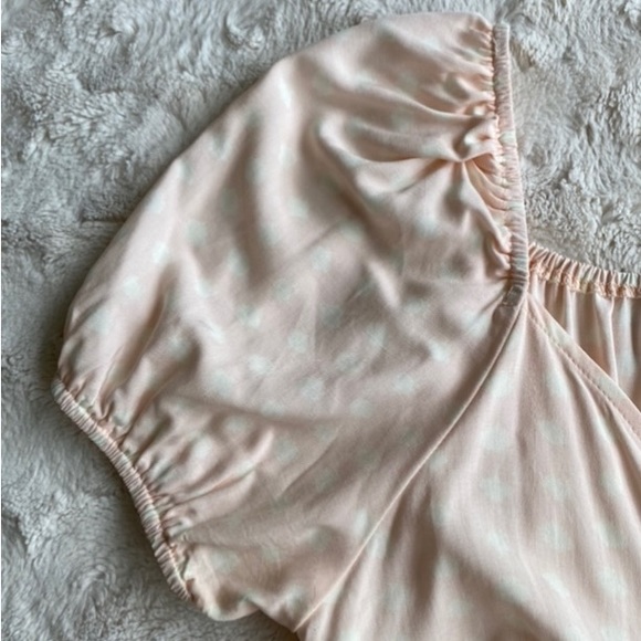 Pink Polka Dot Puff Sleeve Wrap Top - Picture 3 of 8